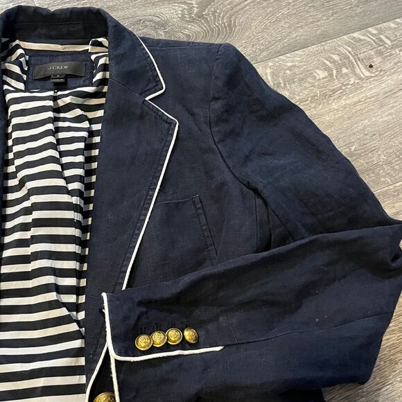 J. CREW Rhodes Navy Blue Blazer 100% Linen Nautical Crest Gold Buttons Size 6 - Picture 4 of 16